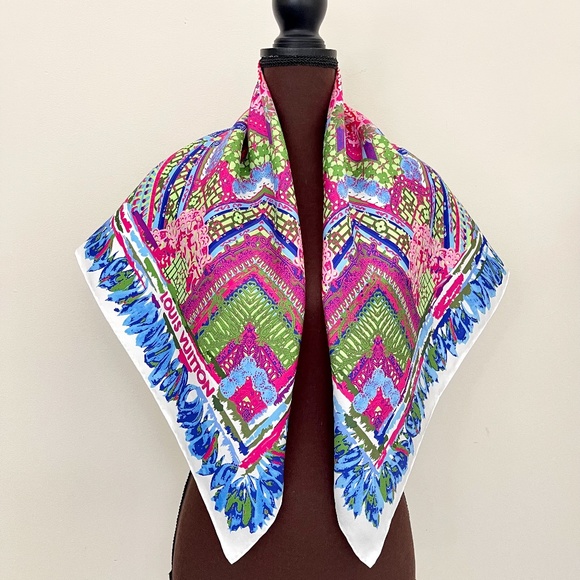 Louis Vuitton Scarf Monogram Paradise Barbie Blue Green Pink Silk Wrap - Picture 4 of 16
